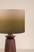 Lighting Bundle Inti Wood Table Lamp with Akshaya Drum Lampshade (Olive Green)