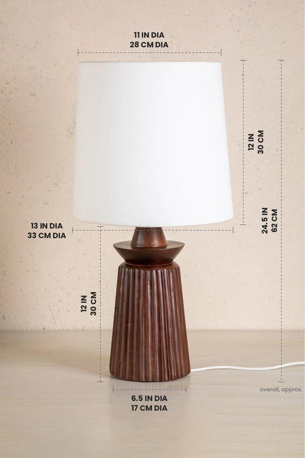 Lighting Bundle Inti Wood Table Lamp with Solid Taper Lampshade (Off White)