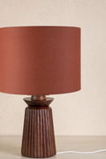 Lighting Bundle Inti Wood Table Lamp with Solid Drum Lampshade (Rust Red)