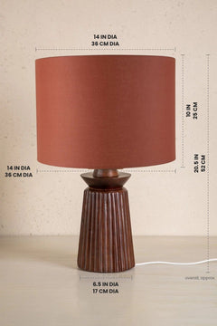 Lighting Bundle Inti Wood Table Lamp with Solid Drum Lampshade (Rust Red)