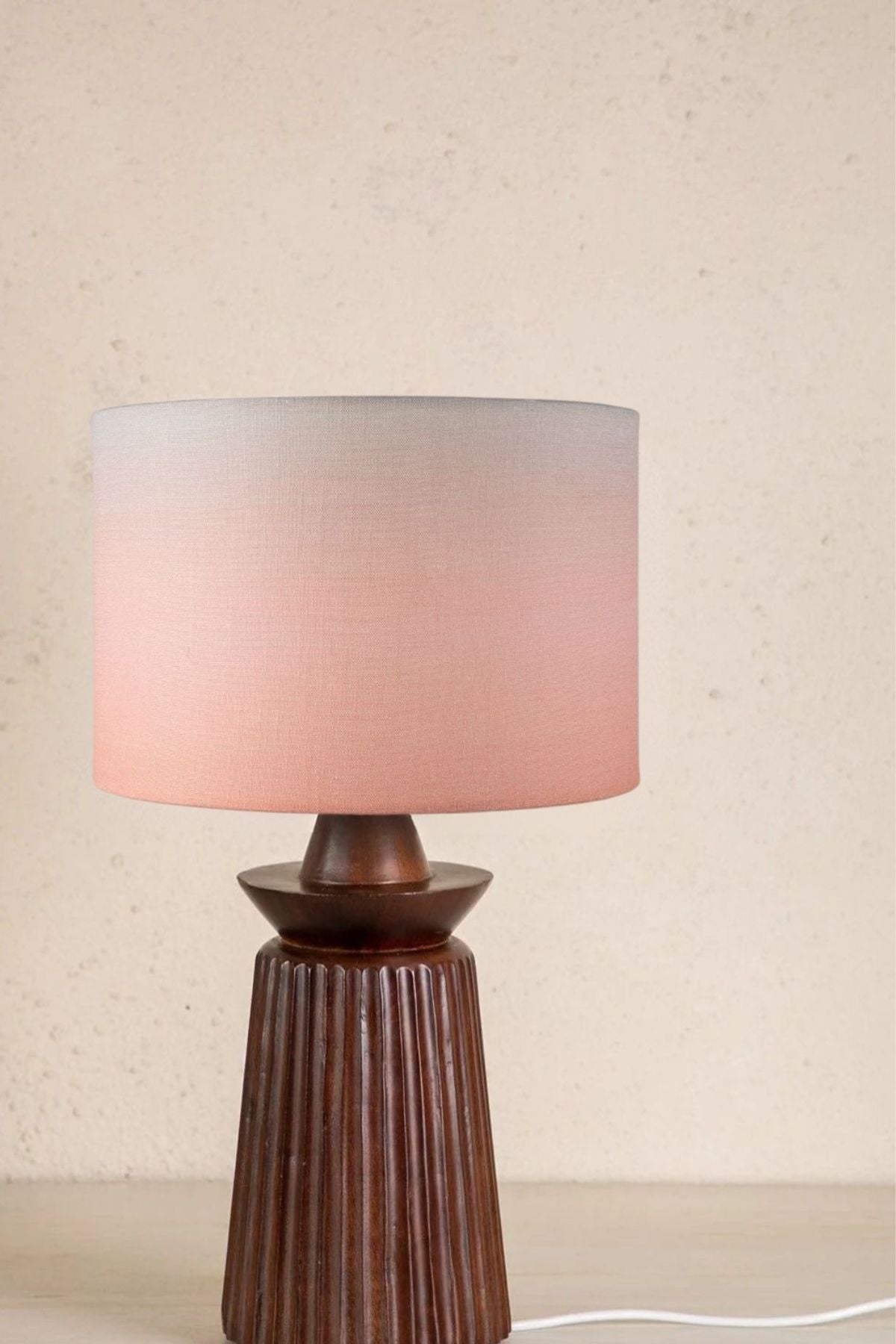 Lighting Bundle Inti Wood Table Lamp with Tama Drum Lampshade (Soft Pink)