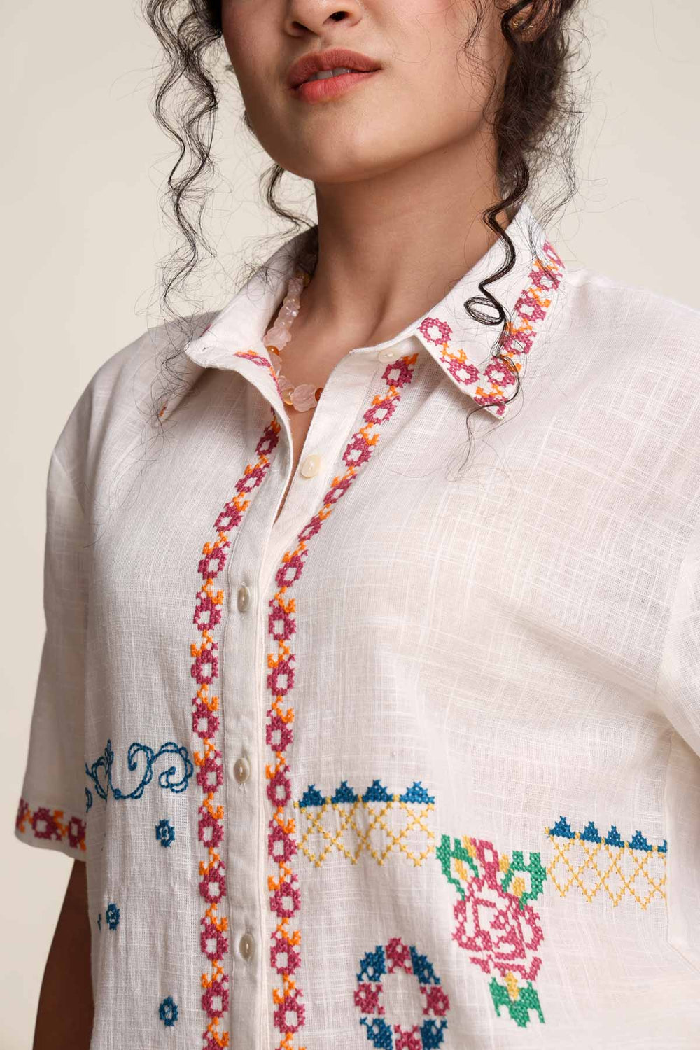 TOPS Jaipur Rose Boxy Crop Shirt (White Mist)