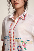 TOPS Jaipur Rose Boxy Crop Shirt (White Mist)
