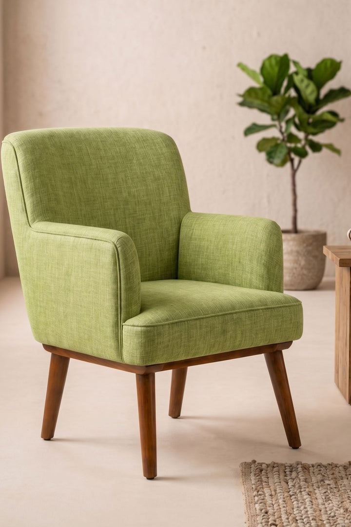 Upholstered Bundle Kabo Accent Chair in Raffia Citron Green Fabric