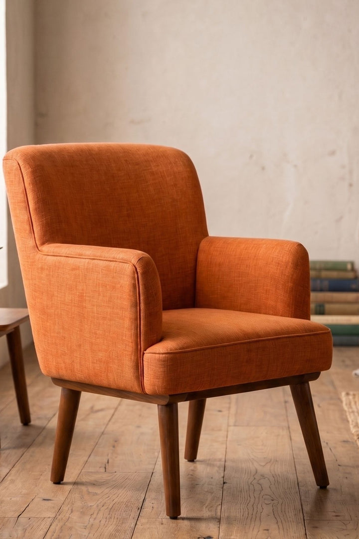 Upholstered Bundle Kabo Accent Chair in Raffia Ginger Orange Fabric