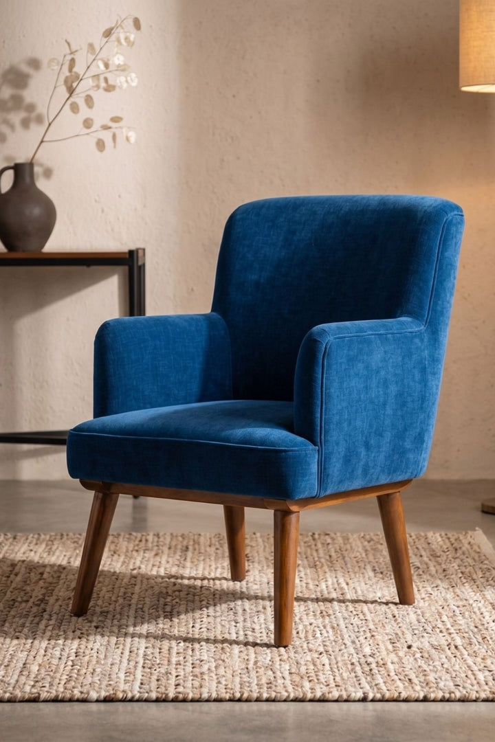 Upholstered Bundle Kabo Accent Chair in Indigo Velvet Fabric