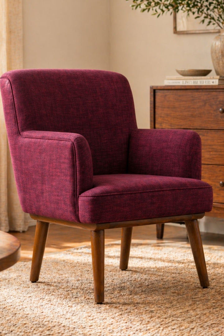 Upholstered Bundle Kabo Accent Chair in Raffia Plum Red Fabric