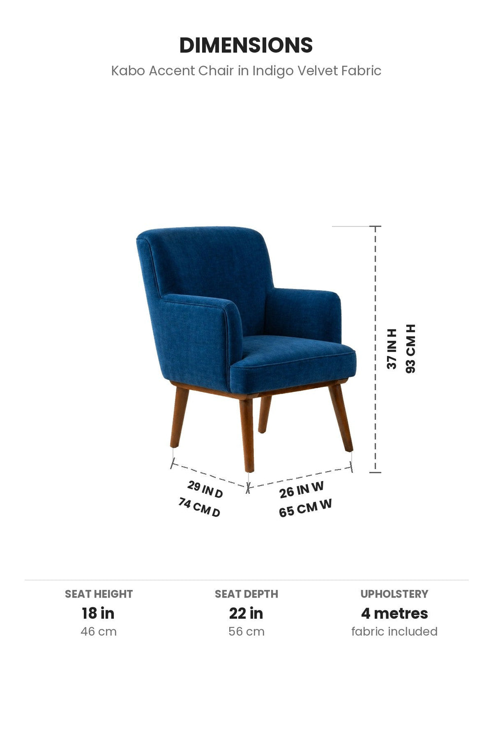 Upholstered Bundle Kabo Accent Chair in Indigo Velvet Fabric