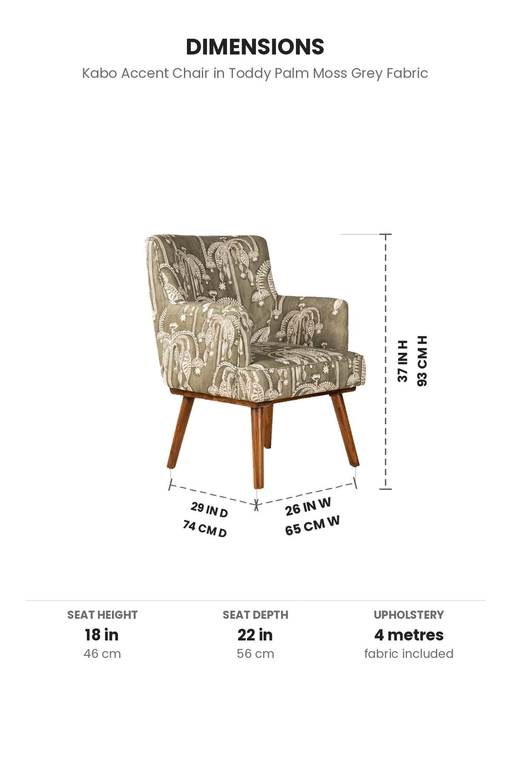 Upholstered Bundle Kabo Accent Chair in Toddy Palm Moss Grey Fabric