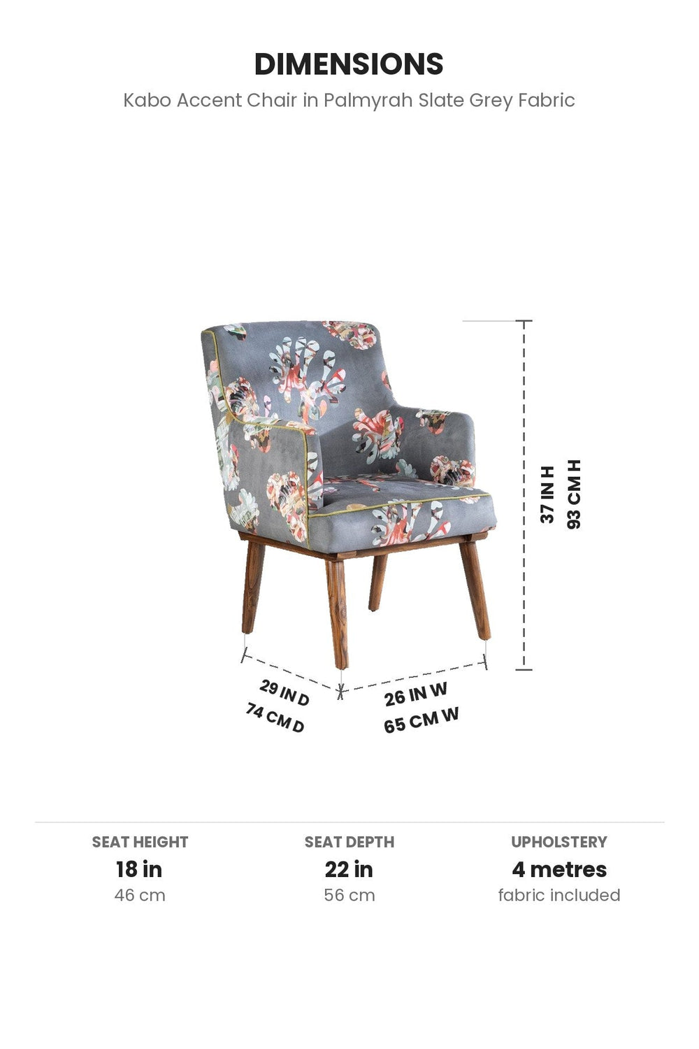 Upholstered Bundle Kabo Accent Chair in Palmyrah Slate Grey Fabric