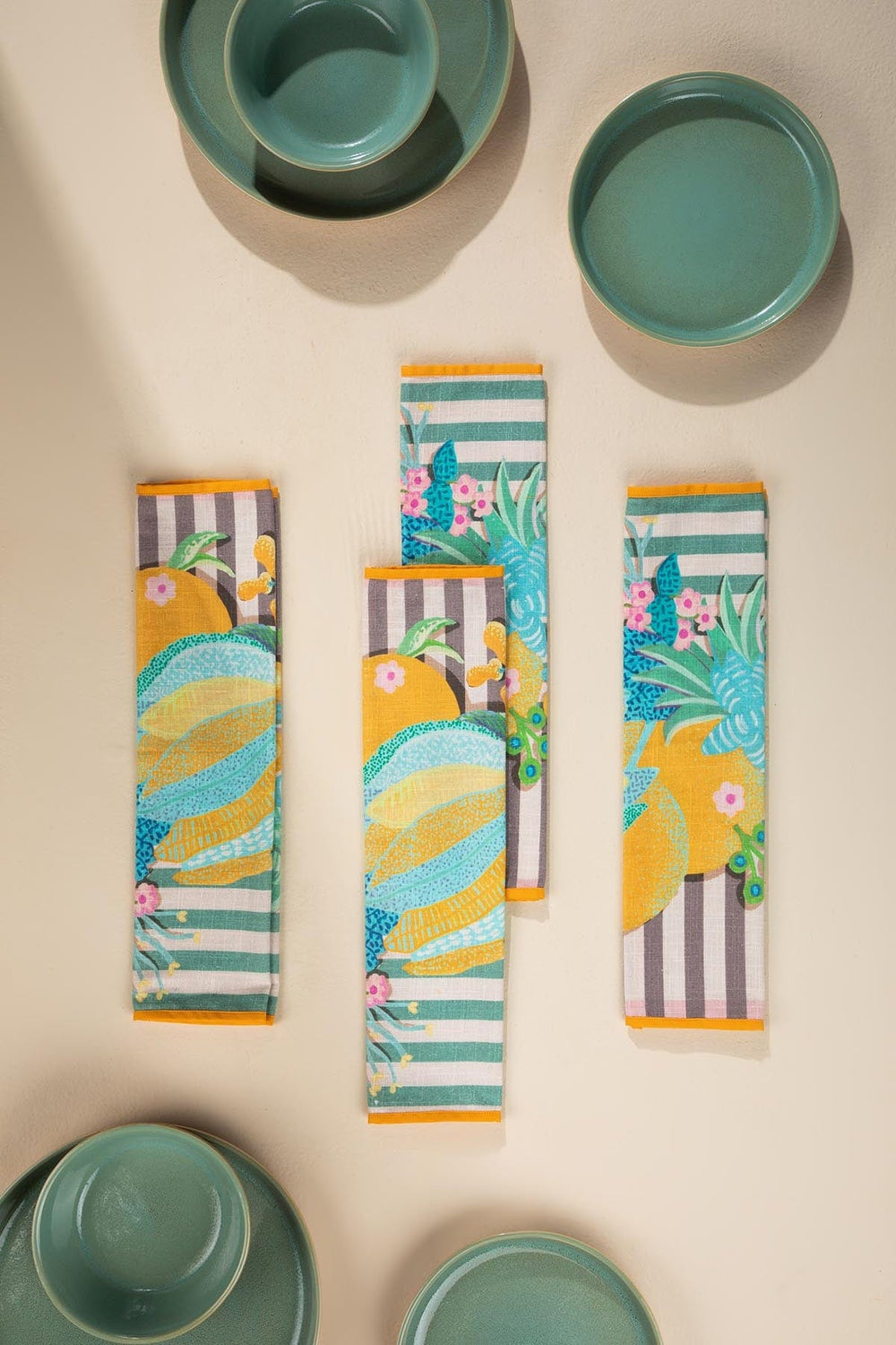Keora Stripers Honey Bloom Dinner Napkin (Set Of 4)