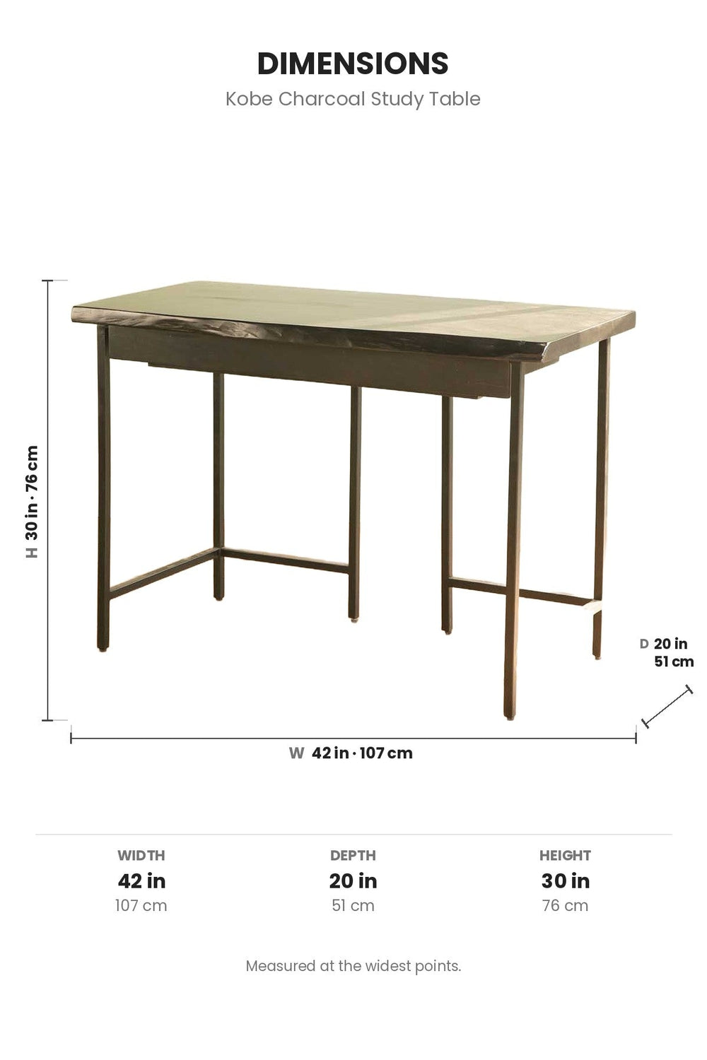 STUDY TABLES Kobe Charcoal Study Table (Acacia Wood)