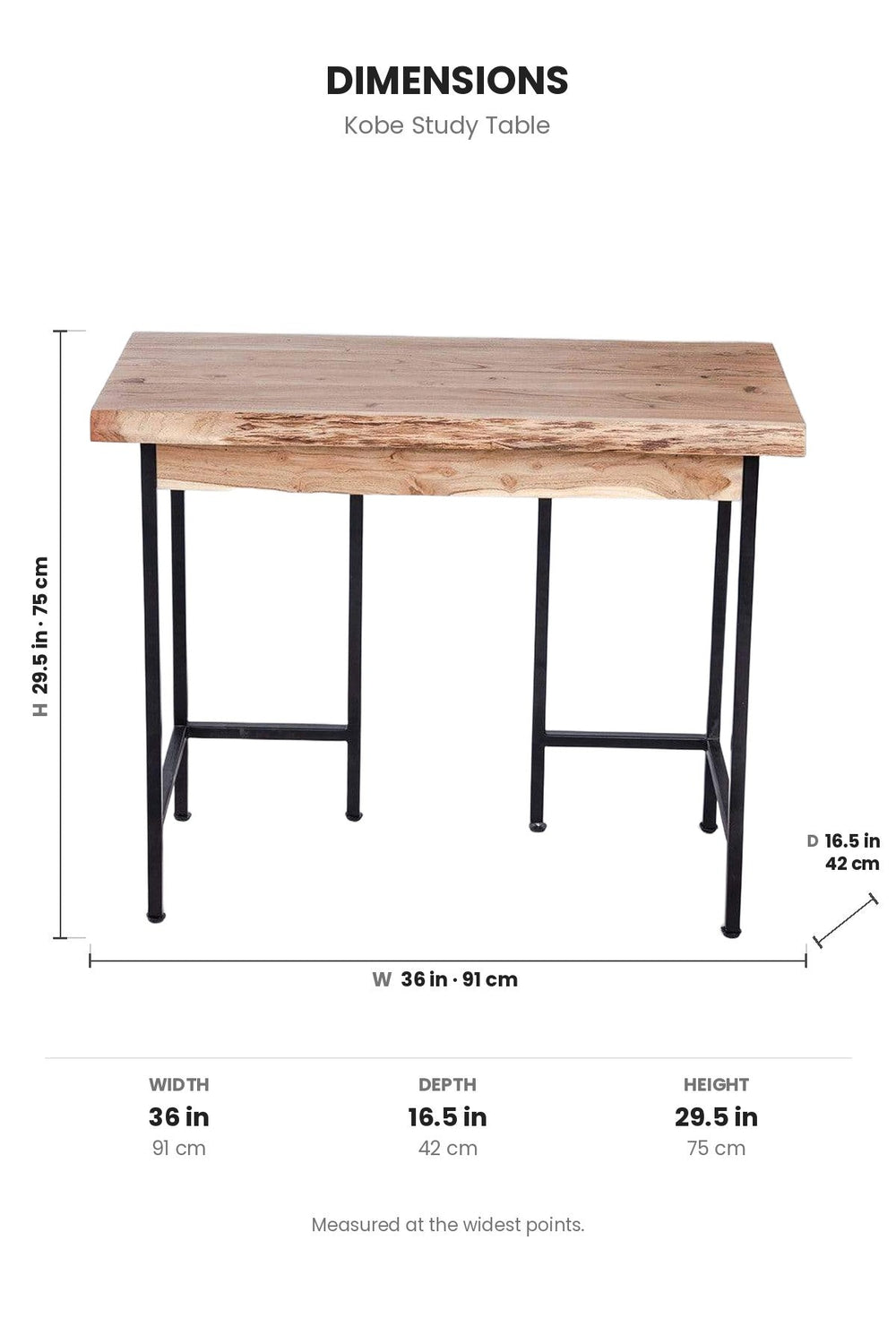 STUDY TABLES Kobe Study Table (Acacia Wood And Metal)