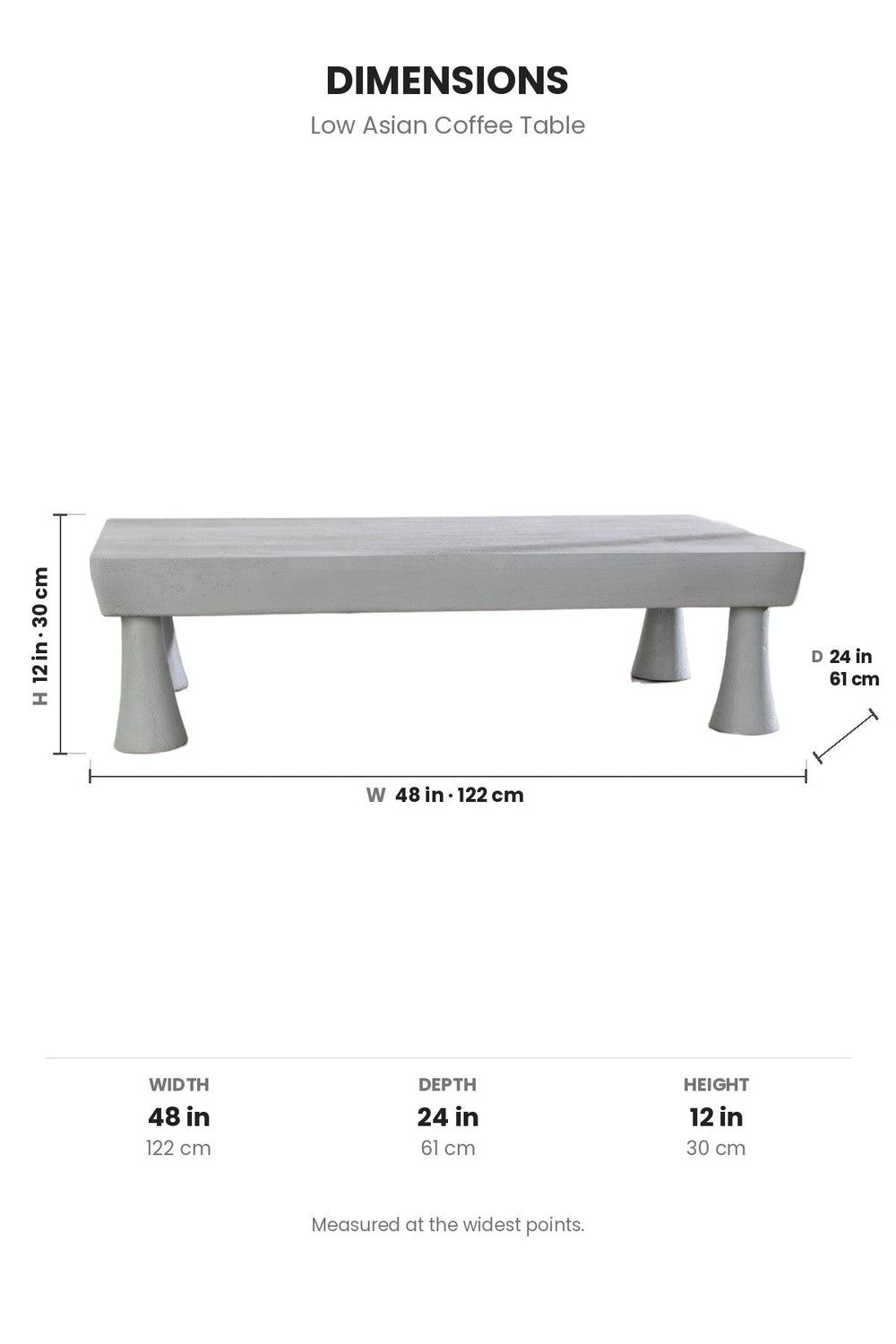 COFFEE TABLES Low Asian Coffee Table (Washed Grey)