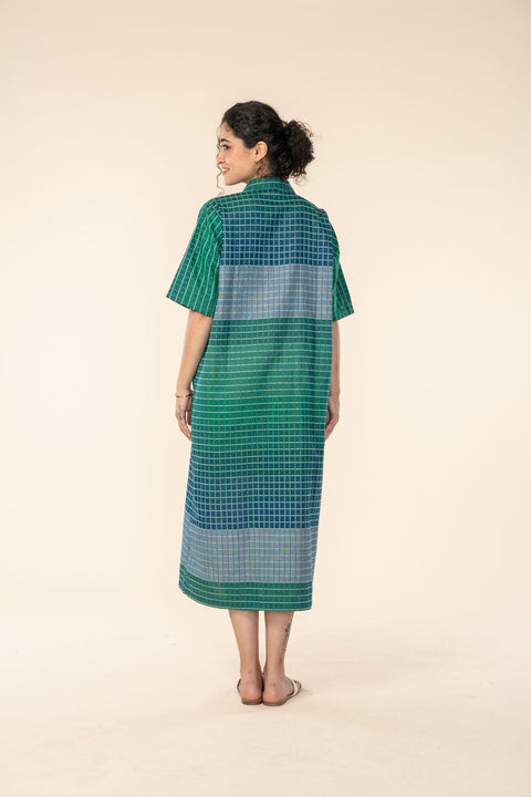 MADRAS STRIPES MIDI DRESS SPRING FOREST