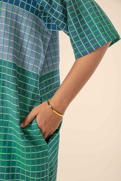 MADRAS STRIPES MIDI DRESS SPRING FOREST