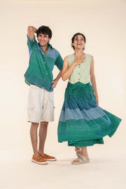 MADRAS STRIPES PLEATED WRAP SKIRT SPRING FOREST