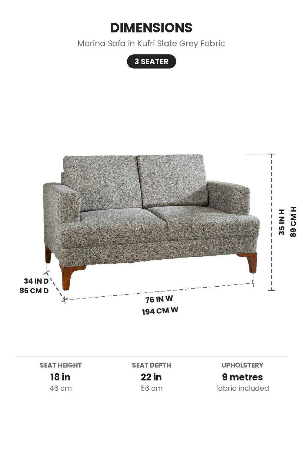 Upholstered Bundle Marina Sofa in Kufri Slate Grey Fabric