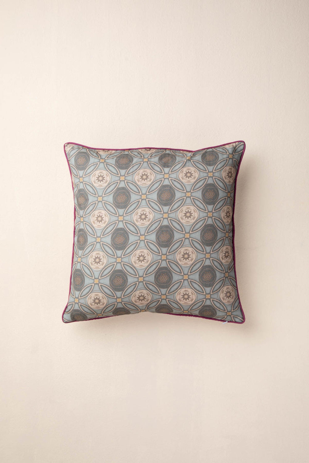 PRINT & PATTERN CUSHIONS Maya Circle Tile Smoke Blue Cushion Cover (46 X 46 Cm)