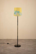 Midnight Slim Floor Lamp with Damask Birds Taper Lampshade (Butter Yellow)