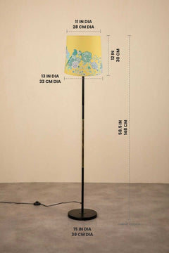 Lighting Bundle Midnight Slim Floor Lamp with Damask Birds Taper Lampshade (Butter Yellow)