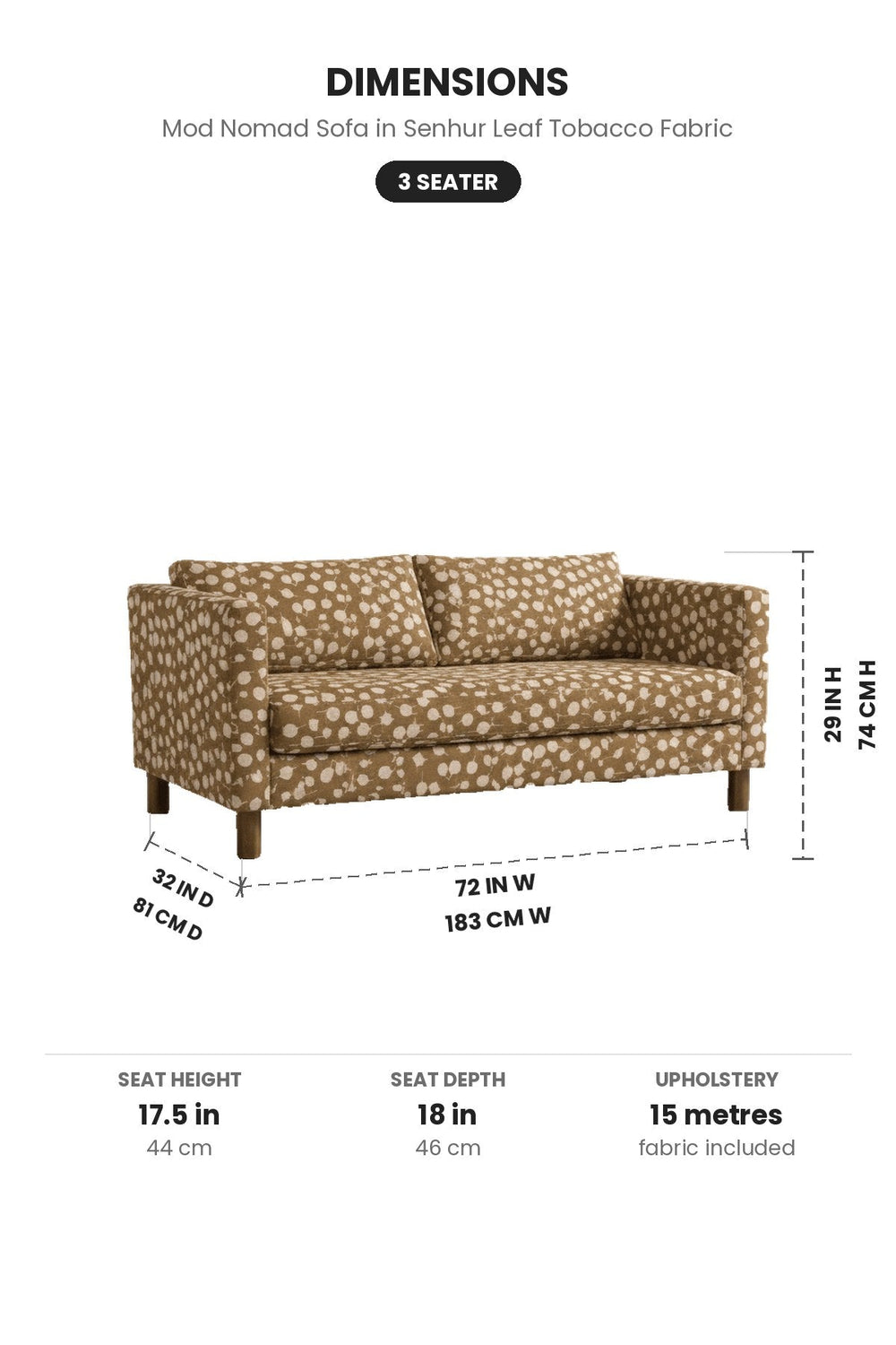 Upholstered Bundle Mod Nomad Sofa in Senhur Leaf Tobacco Fabric