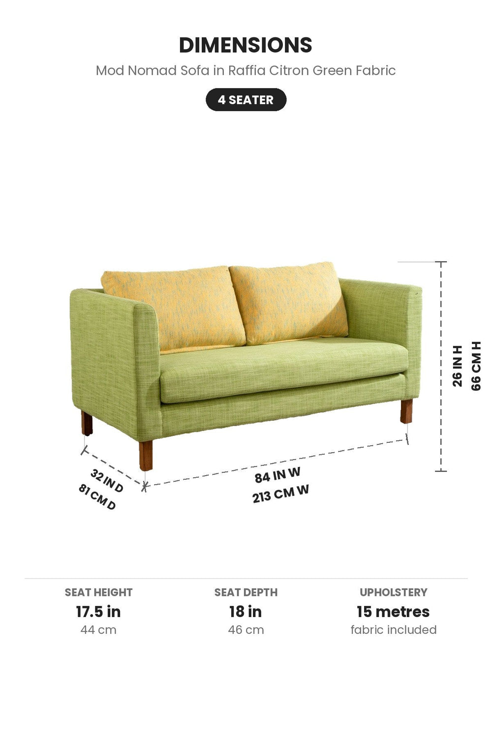 Upholstered Bundle Mod Nomad Sofa in Raffia Citron Green Fabric