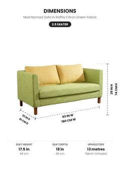 Upholstered Bundle Mod Nomad Sofa in Raffia Citron Green Fabric