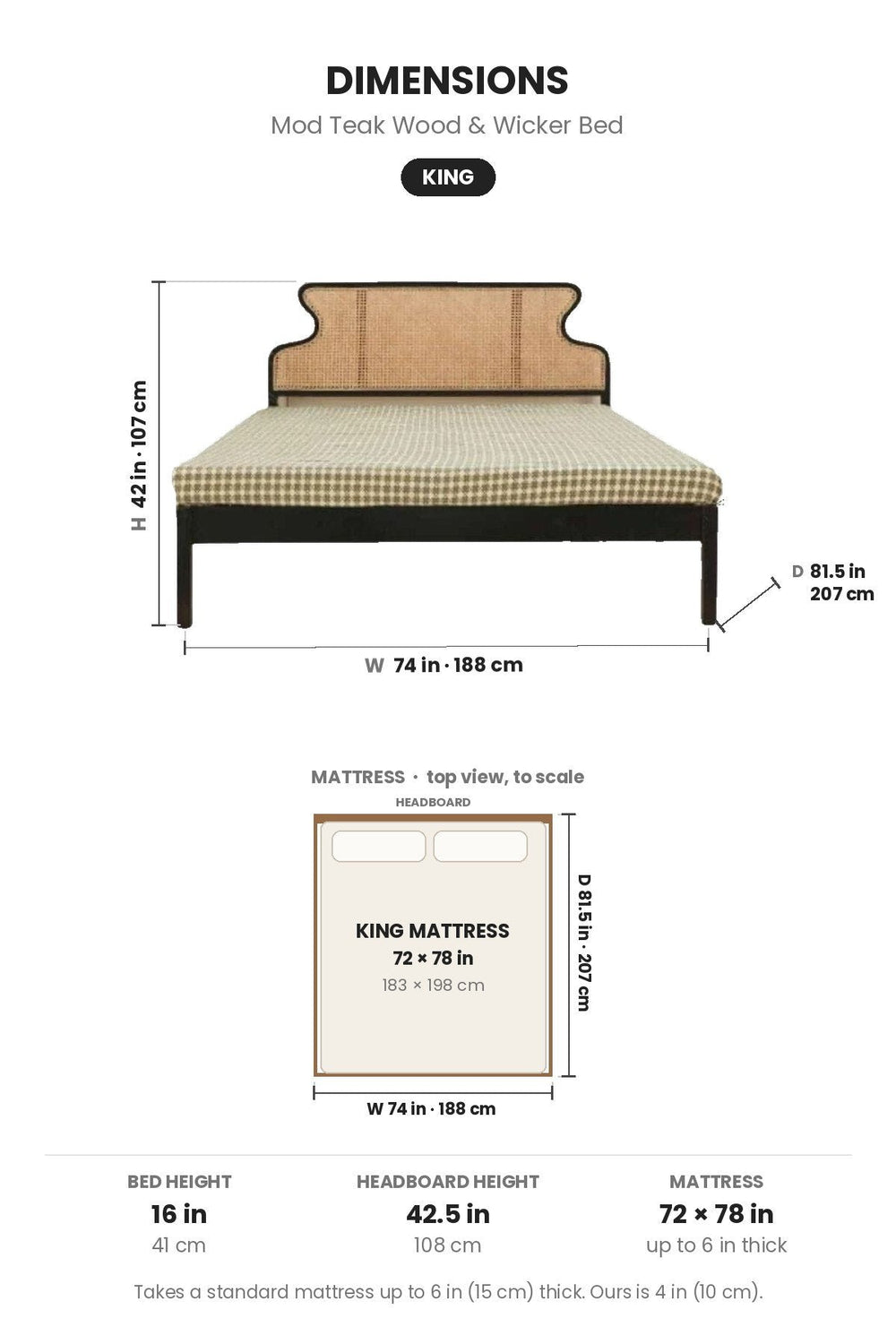 BEDS Mod Teak Wood And Wicker Bed
