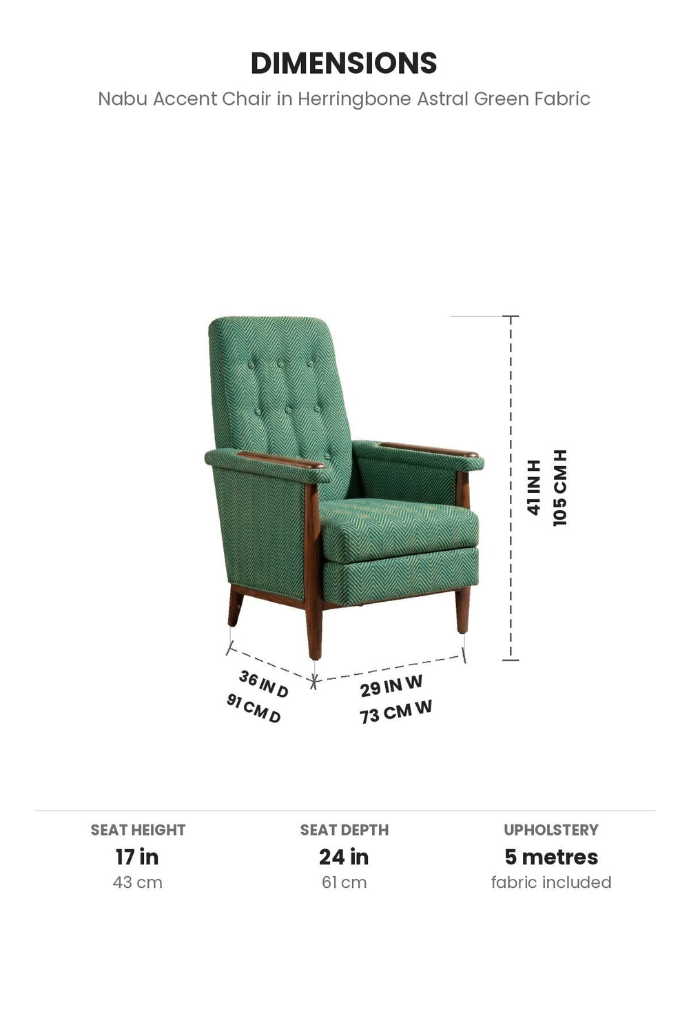 Upholstered Bundle Nabu Accent Chair in Herringbone Astral Green Fabric