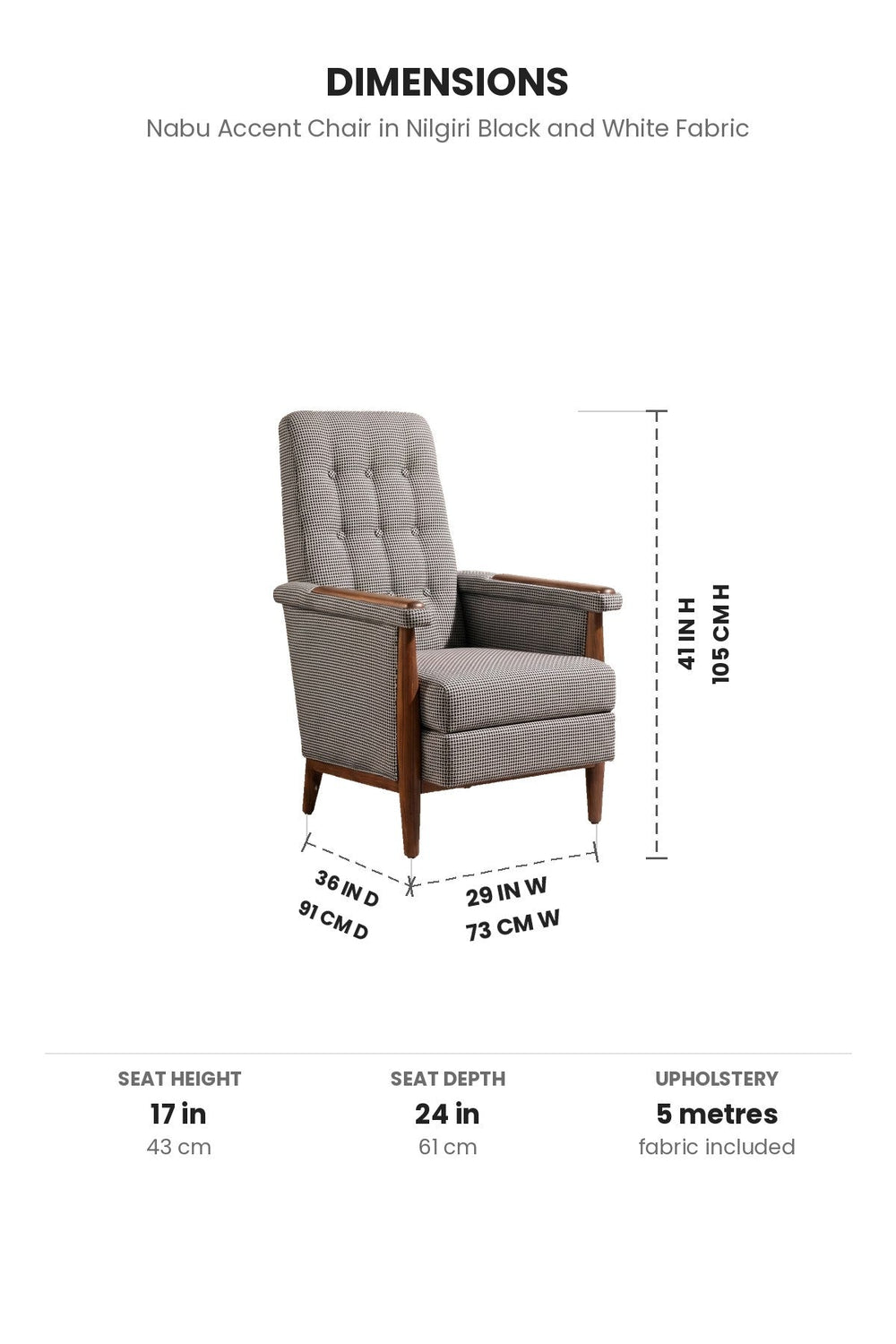 Upholstered Bundle Nabu Accent Chair in Nilgiri Black and White Fabric