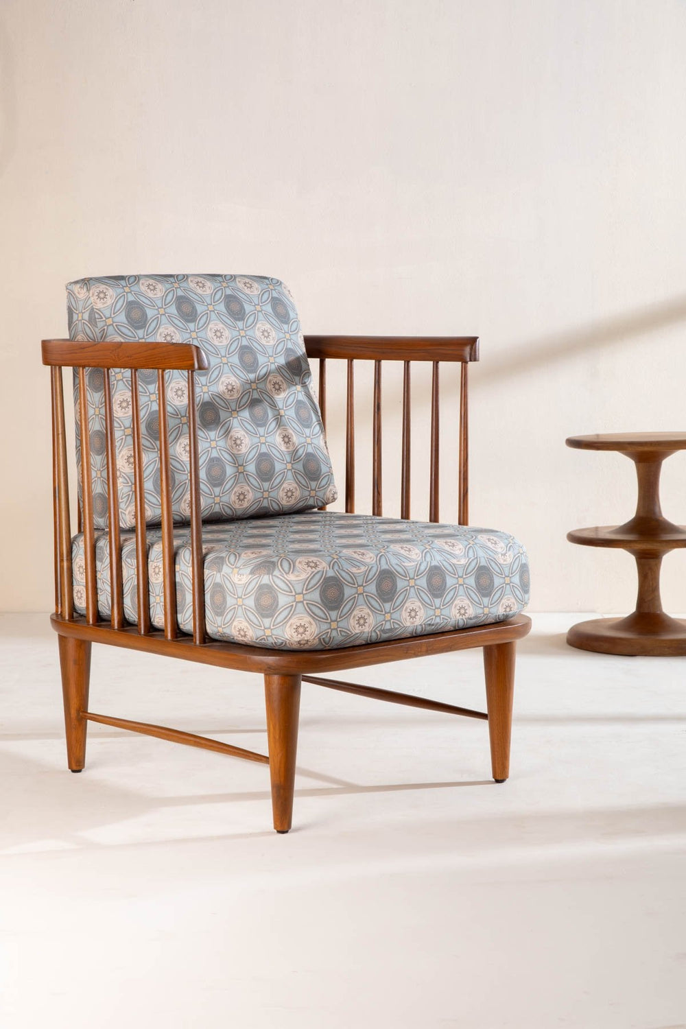 Upholstered Bundle Nara Accent Chair in Maya Circle Tile Smoke Blue Fabric