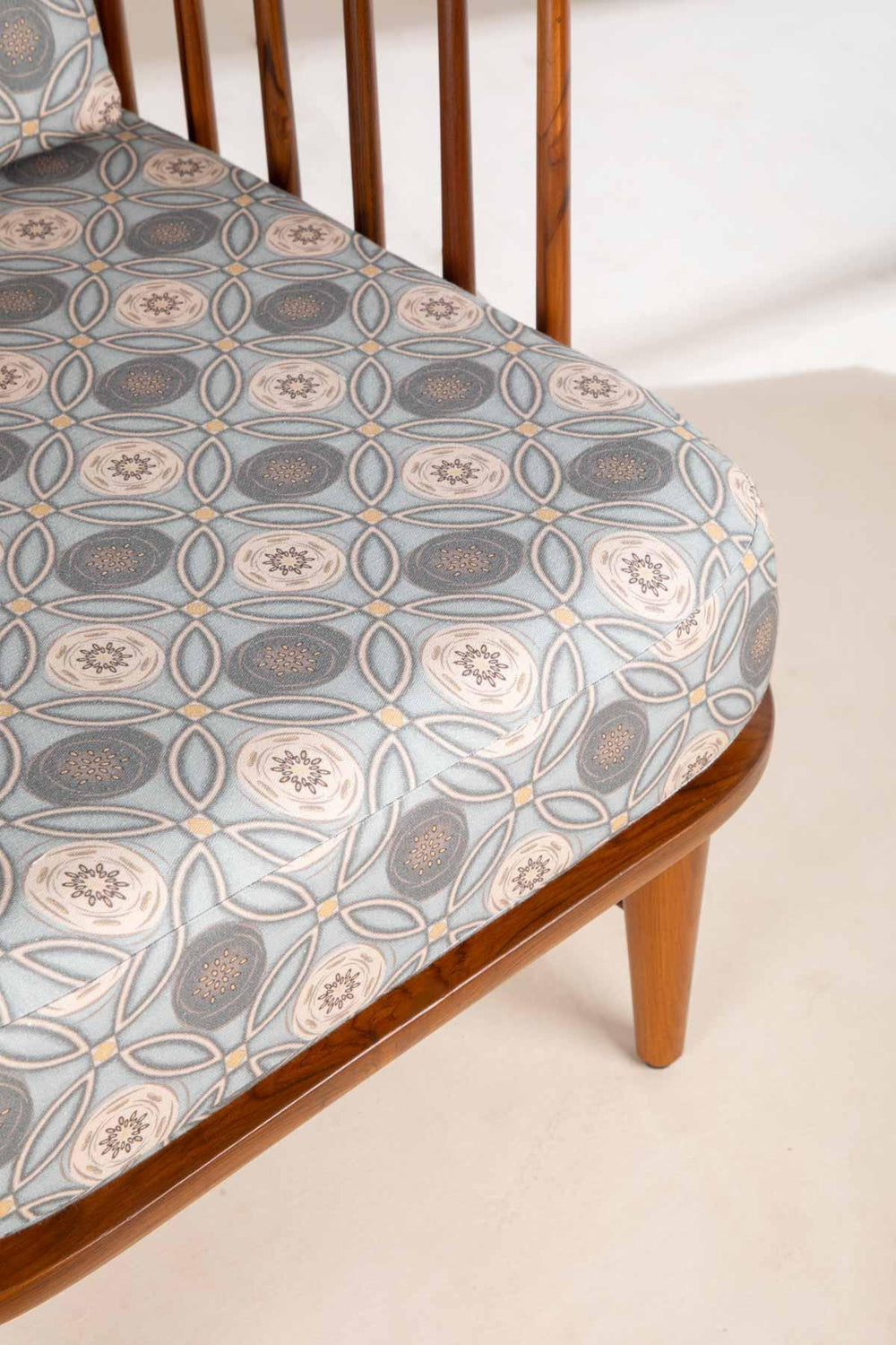 Upholstered Bundle Nara Accent Chair in Maya Circle Tile Smoke Blue Fabric