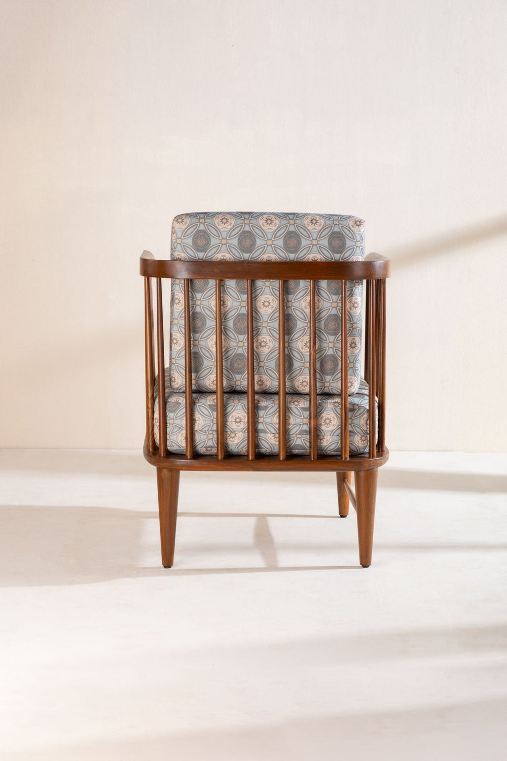 Upholstered Bundle Nara Accent Chair in Maya Circle Tile Smoke Blue Fabric