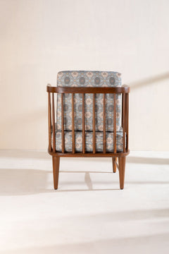 Upholstered Bundle Nara Accent Chair in Maya Circle Tile Smoke Blue Fabric