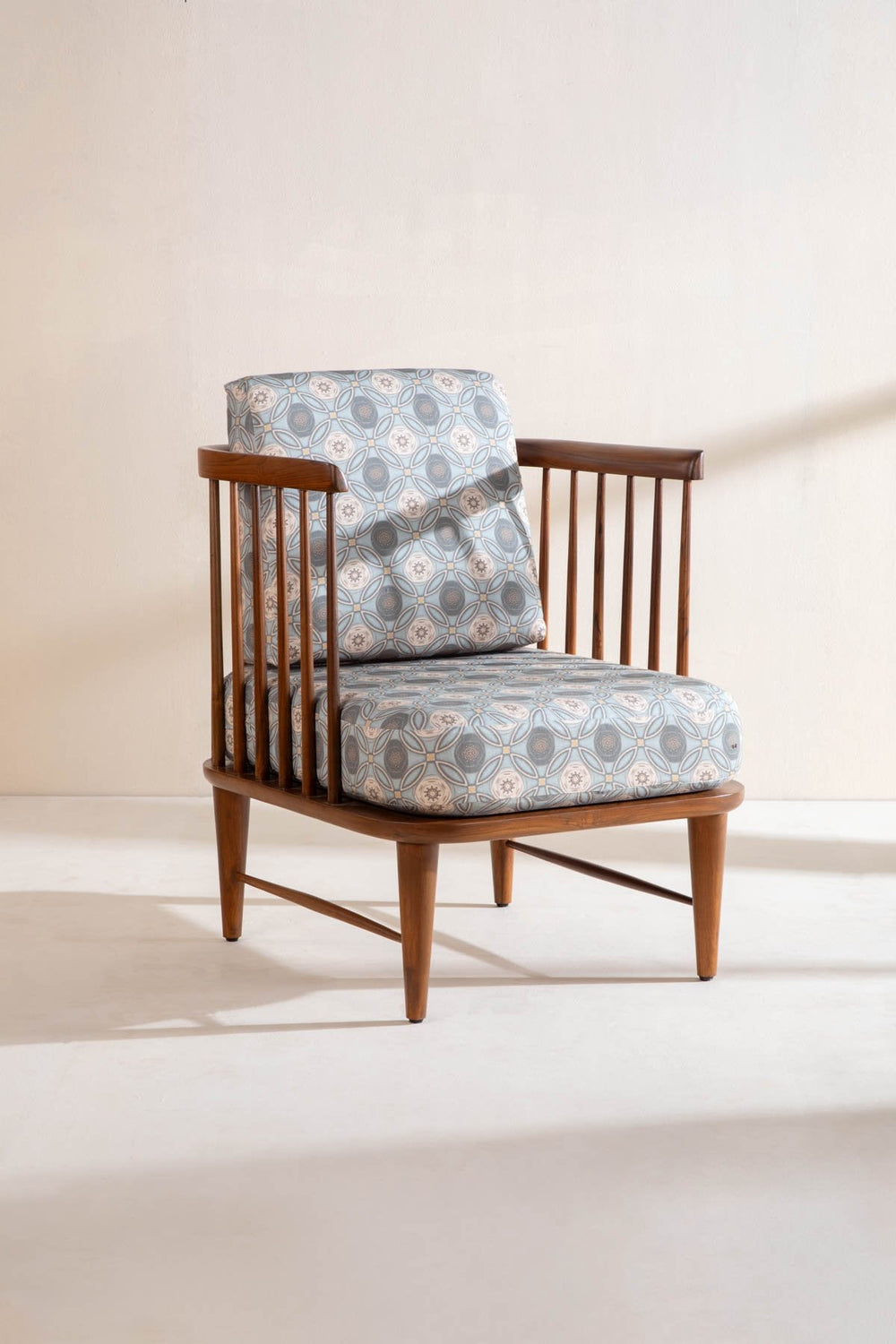 Upholstered Bundle Nara Accent Chair in Maya Circle Tile Smoke Blue Fabric