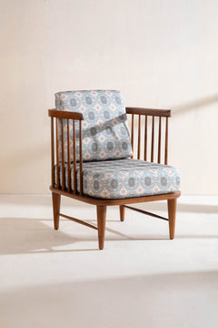 Upholstered Bundle Nara Accent Chair in Maya Circle Tile Smoke Blue Fabric