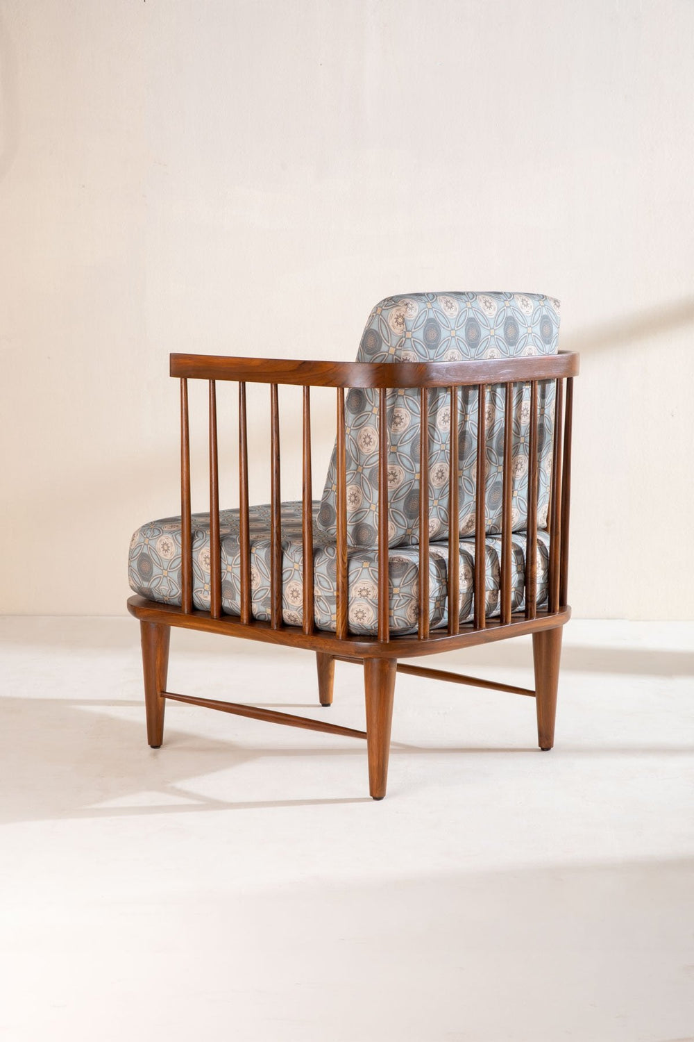 Upholstered Bundle Nara Accent Chair in Maya Circle Tile Smoke Blue Fabric