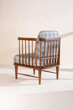 Upholstered Bundle Nara Accent Chair in Maya Circle Tile Smoke Blue Fabric