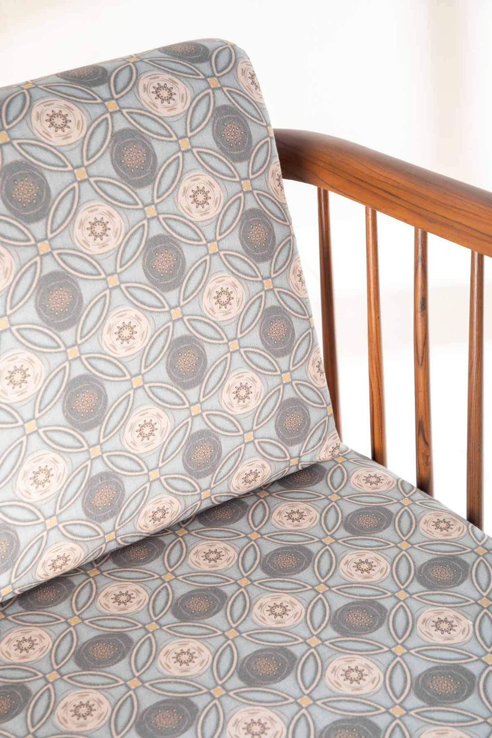 Upholstered Bundle Nara Accent Chair in Maya Circle Tile Smoke Blue Fabric