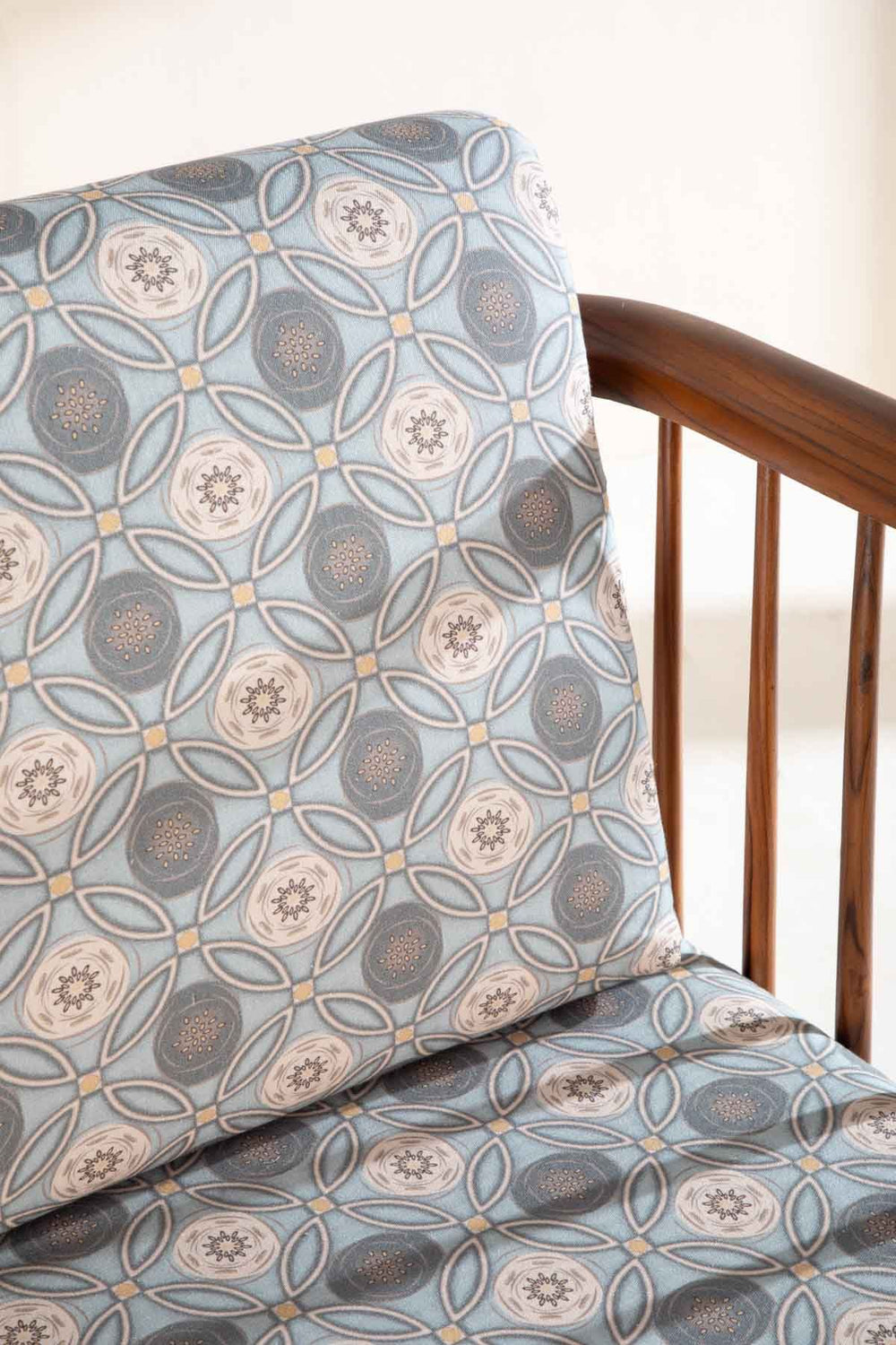 Upholstered Bundle Nara Accent Chair in Maya Circle Tile Smoke Blue Fabric