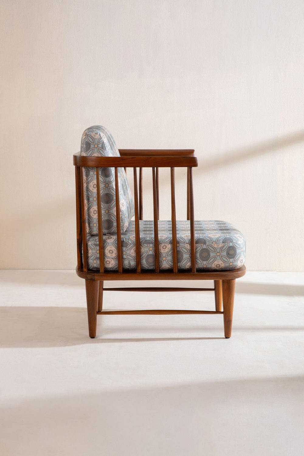 Upholstered Bundle Nara Accent Chair in Maya Circle Tile Smoke Blue Fabric