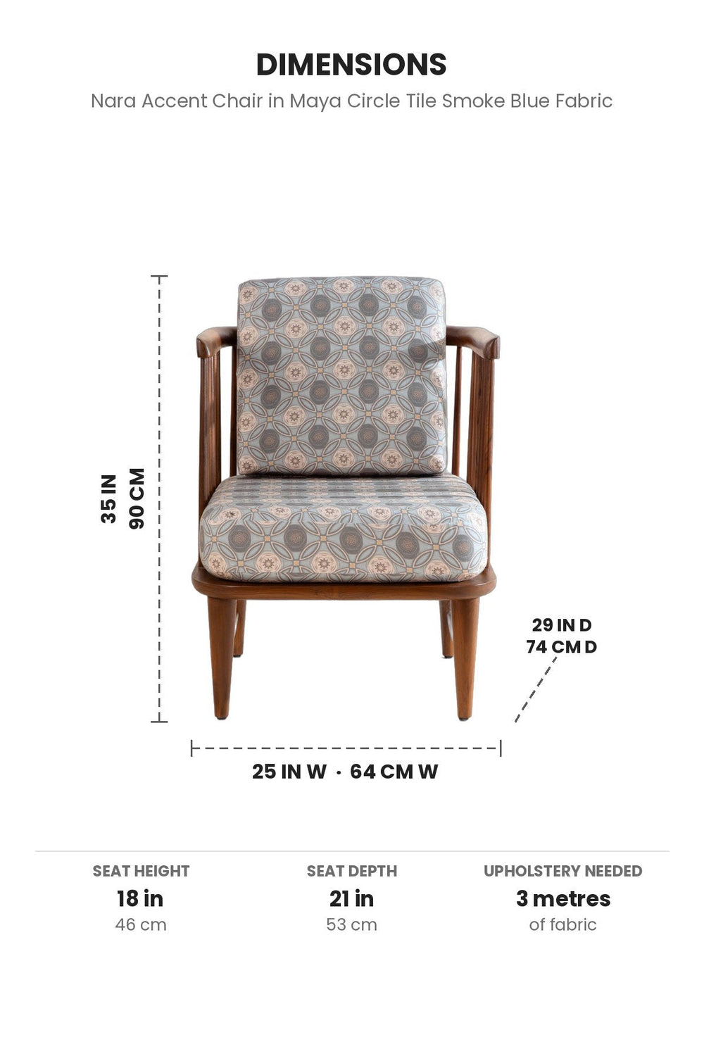Upholstered Bundle Nara Accent Chair in Maya Circle Tile Smoke Blue Fabric