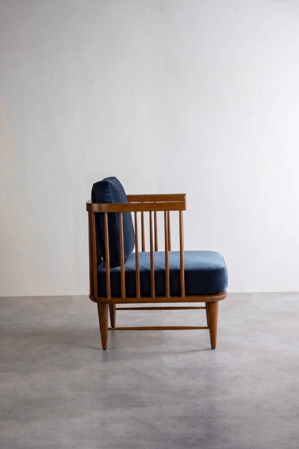 Upholstered Bundle Nara Accent Chair in Indigo Velvet Fabric