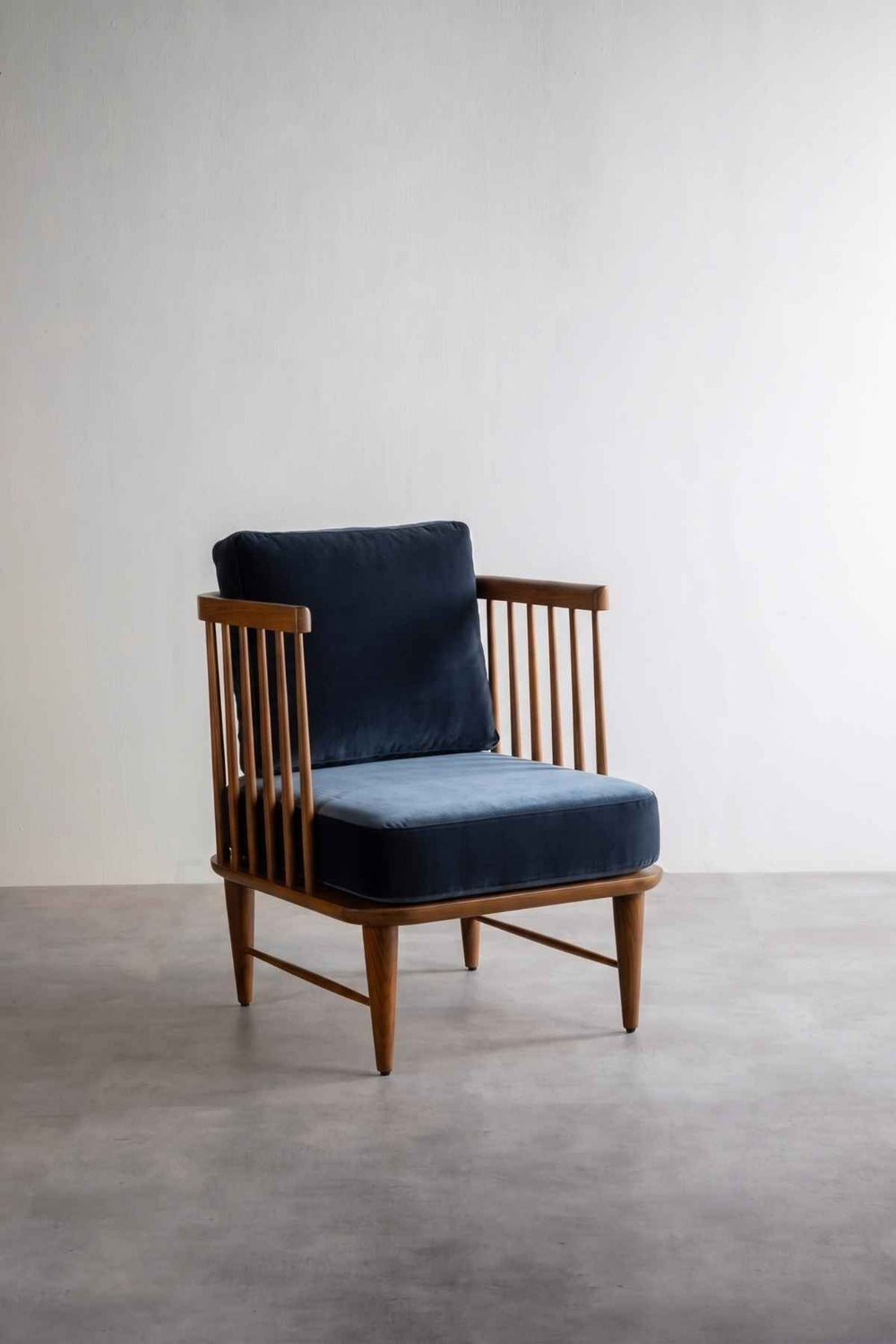 Upholstered Bundle Nara Accent Chair in Indigo Velvet Fabric