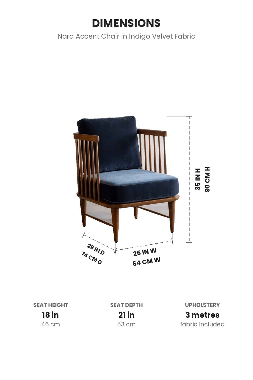 Upholstered Bundle Nara Accent Chair in Indigo Velvet Fabric