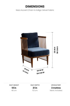 Upholstered Bundle Nara Accent Chair in Indigo Velvet Fabric