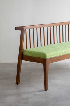 Upholstered Bundle Nara Bench in Raffia Citron Green Fabric