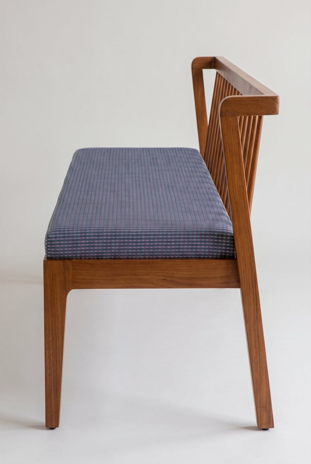 Upholstered Bundle Nara Bench in Code Shadow Plum Blue Fabric