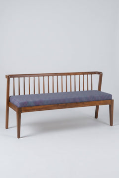Upholstered Bundle Nara Bench in Code Shadow Plum Blue Fabric